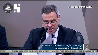 "Na vida a bíblia, no supremo a constituição", diz André Mendonça durante sabatina no Senado