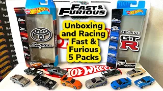 Hot Wheels Fast and Furious 5 Packs Unboxing and Racing