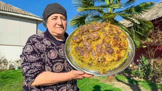 GRANDMA IS COOKING EGGPLANTS AND POTATO DISH WITH CHICKEN MEAT FOR THE IFTAR! RURAL DESSERT RECIPE