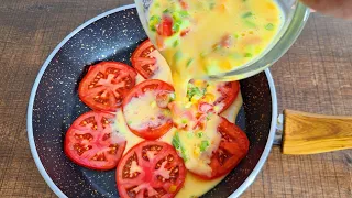 Add eggs to tomatoes! Quick breakfast in 10 minutes, easy and delicious recipe🔝