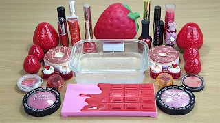 STRAWBERRY SLIME Mixing makeup and glitter into Clear Slime Satisfying Slime Videos