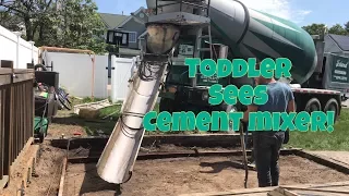 TODDLER SEES A REAL CONCRETE MIXER IN ACTION! CEMENT MIXER TRUCK FOR KIDS! BEST VIDEOS FOR TODDLERS!
