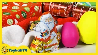 Santa Surprise Toys Opening with Play Doh Surprise Eggs & Christmas Toys