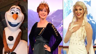 Anna and Elsa in New Frozen 2 Costumes at Epcot Meet and Greet Plus Olaf Surprise Meet in Queue!