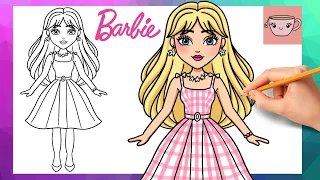How To Draw Barbie in Pink Dress | Barbie Movie - Margot Robbie |  Cute Easy Drawing Tutorial