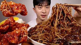 ASMR MUKBANG ) KOREAN BLACK BEAN NOODLES SPICY CHICKEN EATING SHOW