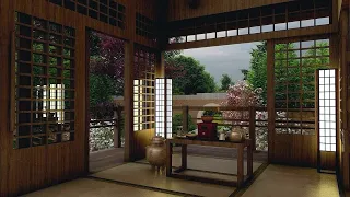 Rainy Ambience in a Japanese Tea House and Garden for Ultimate Relaxation