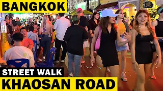 Khaosan Road - Bangkok [ 4K ] Night time Street Walk in the Backpackers Crazy Thailand City