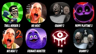 Troll Quest Horror 3, Mr Meat 2, Granny Chapter Two, Poppy Playtime 3, Mr Meat 2, Grimace Monster...
