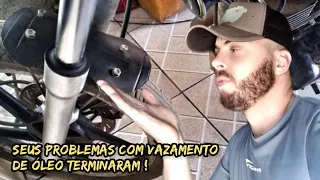 MOTO COM VAZAMENTO NA BENGALA? TENHO A SOLUÇÃO SEM PRECISAR TROCAR O RETENTOR E SEM GASTAR NADA!