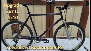 Upgrading a vintage mountain bike from 3x7 to 1x10 using the same wheels. Staring a 90's Rockhopper