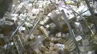 Forklift accident brings down a warehouse in Russia