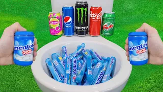 Experiment Mentos VS Coca Cola Zero, Monster, Lipton, Pepsi, Yedigün Blue, and Mentos in the toilet