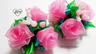 Розочки из органзы МК/ DIY Roses from organza/PAP Rosas de organza#170