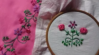 Easy hand embroidery on saree | Full tutorial | Ribbon embroidery design