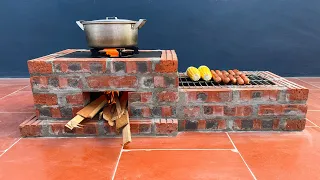 How to make a 2-in-1 wood stove from red bricks and cement, simple but beautiful