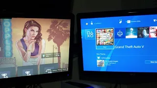 Grand Theft Auto V Single player PS5 (Left Monitor) load time comparison vs PS4 Pro (Right Monitor)