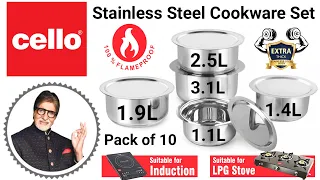 Cello Stainless Steel Tope with Lid | Induction Bottom | Pack of 10 |