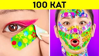 100 KAT MEYDAN OKUMASI! 123 GO! CHALLENGE En İyi 100+ Makyaj Malzemesi, Tırnak, Bant, Ruj Katmanı