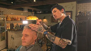 💈ASMR Haircut & Wash at Tokyo's Vintage Barbershop Inspired by 1960s America