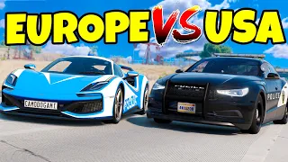USA vs EUROPE Police Cars Leads to Crashes in BeamNG Drive Mods!