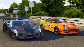 Forza 6 Drag race: F&F Toyota Supra vs Lamborghini Veneno