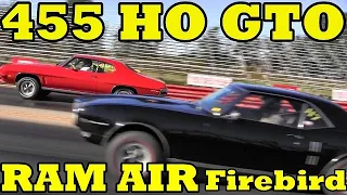 WHO WINS ?? 455 HO GTO or RAM AIR II 400 FIREBIRD - Old School 1/4 mile Drag Race - RoadTestTV®