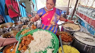 Hard Working Sai Kumari Lady Selling Roadside Food Hyderabad | Unlimited Rice Serve | Indian Food