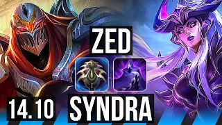 ZED vs SYNDRA (MID) | 72% winrate, 6 solo kills, 11/3/5, Dominating | BR Diamond | 14.10