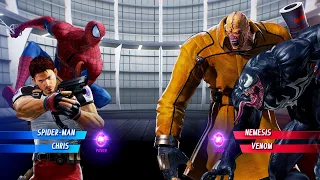 Spiderman & Chris vs Nemesis & Venom (Very Hard) Marvel vs Capcom | 4K UHD Gameplay