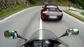 Two PORSCHE 911 vs HONDA CBR600F - German Alps