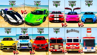 Police Lamborghini Aventador vs Nissan GTR vs Lamborghini Urus vs Fire Truck - GTA 5 Cars Comparison