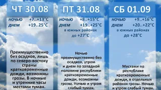 Белгидромет   Прогноз погоды на 30 августа  - 4 сентября 2018 года