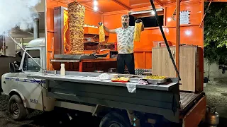 Doner Kebab Sale on a Pickup Truck Throughout the Night - Turkish Street Food Compilation
