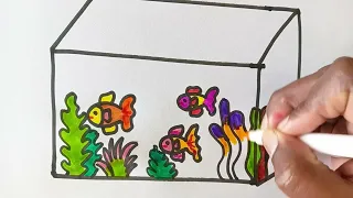 How to draw and colour a fish tank/drawing for kids/draw a fish tank for kids 🐠