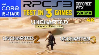 RPCS3 Emulator Test in 3 Uncharted Games 4k | i5 11400 + RTX 2060