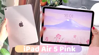 🌸 NEW Pink iPad Air 5 (2022)  Unboxing+ Apple Pencil 2 ✨ Aesthetic setup and first impressions   M1