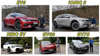 KIA EV6 vs Hyundai Ioniq 5 vs Genesis GV60 vs Kia Niro EV vs Genesis GV70 electrified - best EV SUV