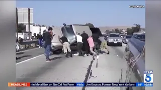 Good Samaritans Lift Truck Following 60 Freeway Crash in Montebello