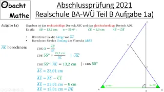 Abschlussprüfung Mathe 2021 Realschule Baden-Württemberg Teil B Aufgabe 1a vorgerechnet |ObachtMathe