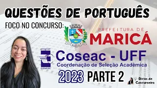 Questões de Português COSEAC - UFF  2023 (PARTE 2) | Concurso Maricá - RJ