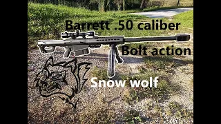 Barrett .50 cal airsoft spring replica (Snow wolf) unboxing, assembly, and chrono test