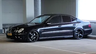 Mercedes-Benz E55 AMG W211 V8 supercharged 500 hp exhaust sound. Burnout & Brutal acceleration.