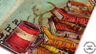 Art journal layout - books and coffee