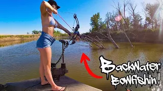 River Bowfishing REMOTE Backwaters for SPAWNING GIANTS!!! (We got a GIANT!!)