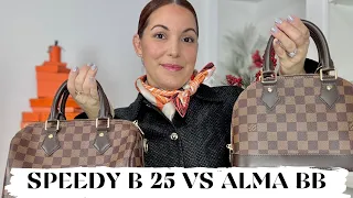 COMPARING TWO LOUIS VUITTON CLASSICS: SPEEDY B 25 VS ALMA BB 👜 Do you need both? Choosing my fave!