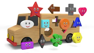 Learn Shapes with Wooden Truck Toy and Wooden Puzzle - Colors and Shapes videos for Children