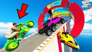 FRANKLIN TRIED IMPOSSIBLE CIRCULAR TUBE RINGS MEGA RAMP PARKOUR CHALLENGE GTA 5 | SHINCHAN and CHOP