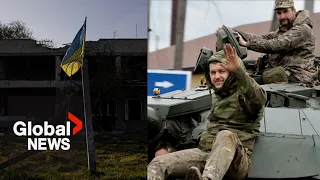 Ukrainian troops plant flags in Kherson as Russian forces withdraw