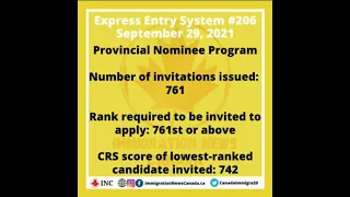 Express Entry System #206 - September 29, 2021